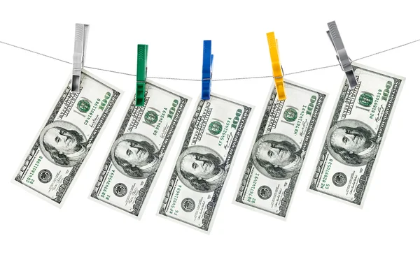 Uang kertas dolar tergantung pada benang — Stok Foto