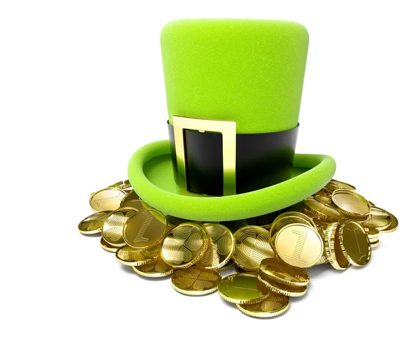 stock image Saint patrick's hat on pile of golden coin