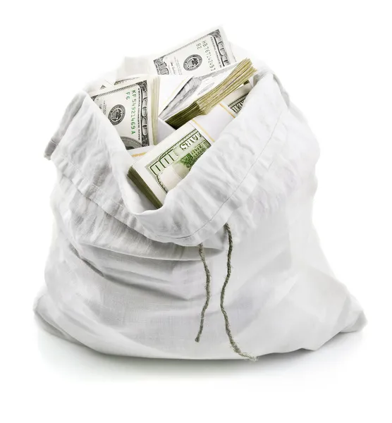 Open sack full of money dollars — Stock Photo, Image