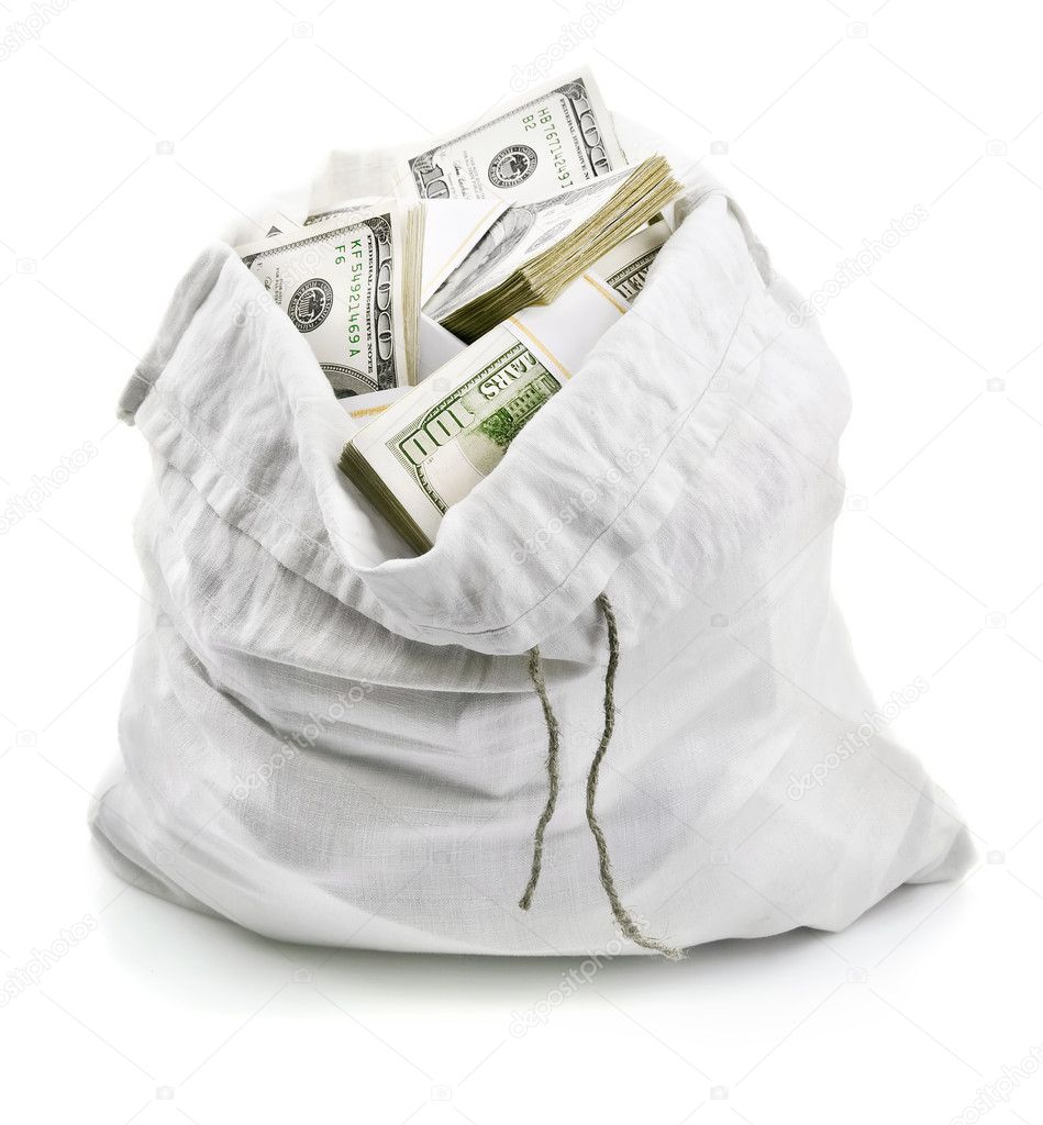 Open sack full of money dollars