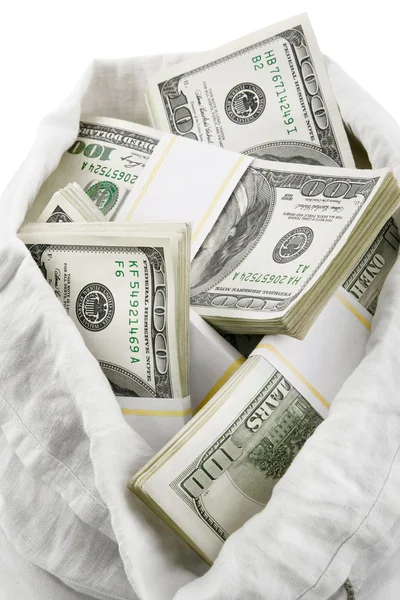 Open zak vol geld dollars — Stockfoto