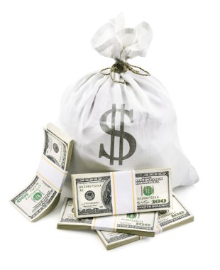 Full sack with dollars money in bundle clipart
