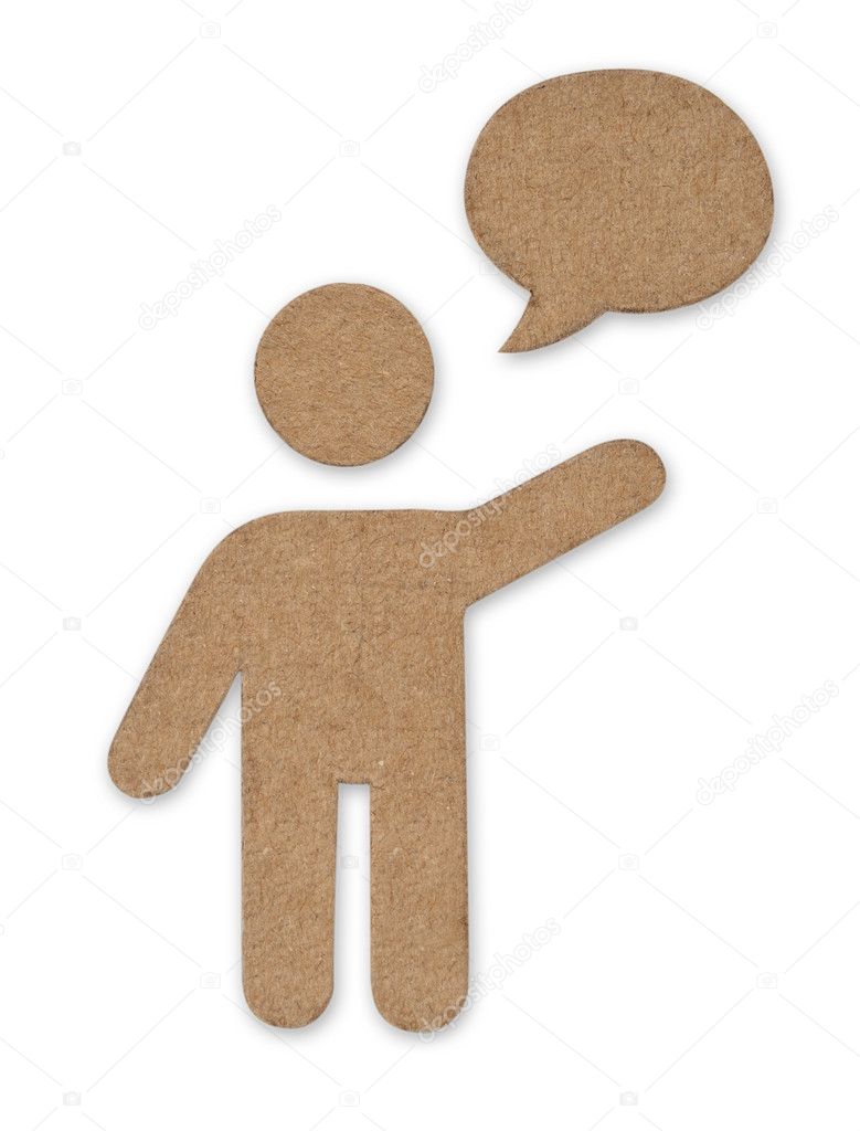 Cardboard symbol man with message cloud