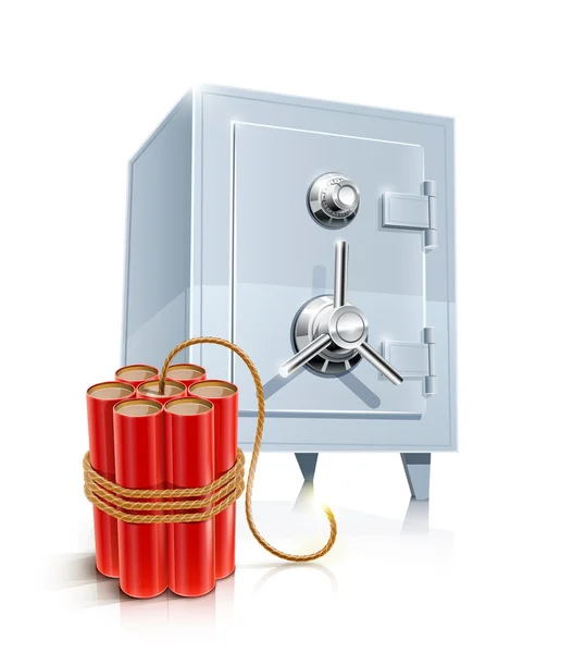 Close metallic safe with bomb — Stock Vector