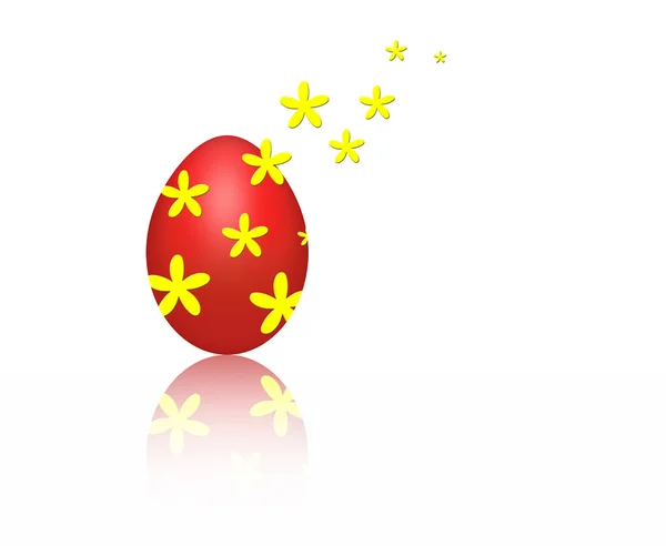 Red Easter egg in yellow flying flowers Stock Photo