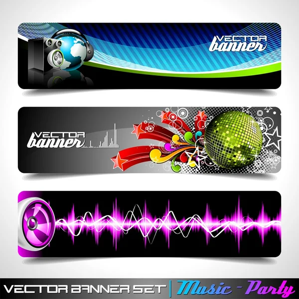 Vector banner set on a Music and Party theme. — Stock Vector
