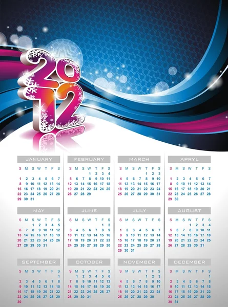 Diseño del calendario vectorial 2012 sobre fondo azul . — Vector de stock