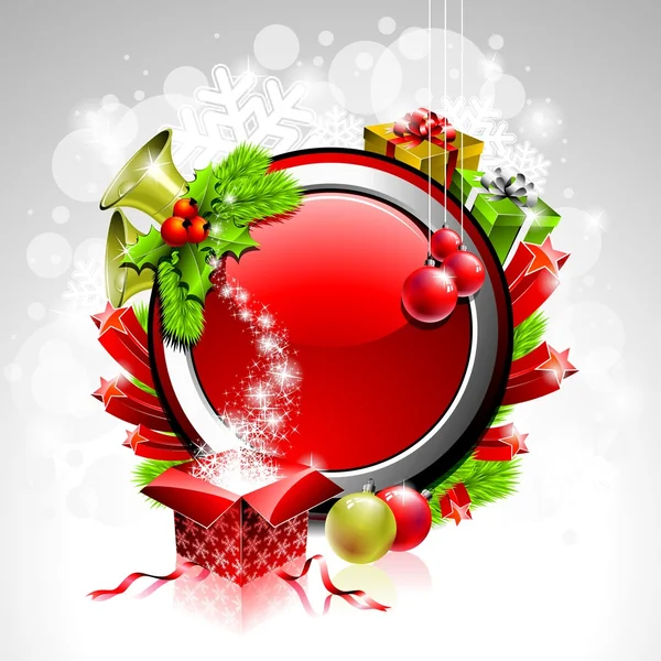 Ilustração de Natal com caixa de presente em fundo vermelho —  Vetores de Stock