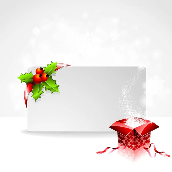 Праздничная иллюстрация на рождественскую тему с подарочной коробкой и прозрачным баннером — стоковый вектор
