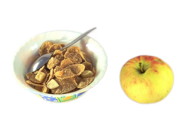 Fiocchi di mais per colazione e mela — Foto Stock
