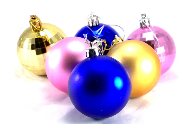 Six Christmas baubles different colours — Stock Photo, Image