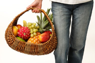 Wicker basket with fruits in female hand clipart