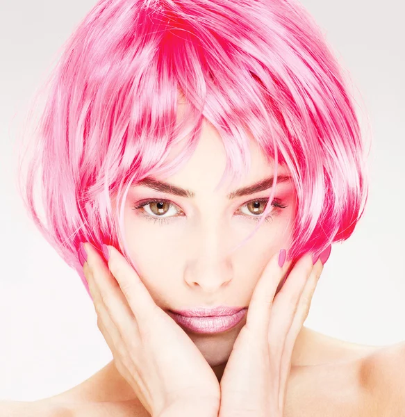 Flot lyserød hår kvinde - Stock-foto