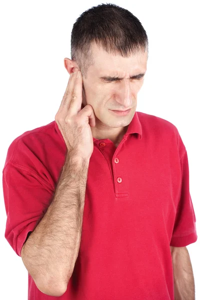 Человек имеет боль в ухе — стоковое фото