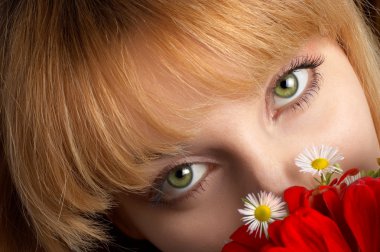 Green eyes and flowers clipart