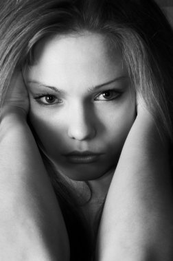 Slightly sad glance (black and white version) clipart