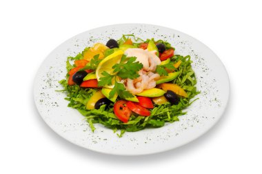 karides ve taze vegeables salata avokado ve rose sos ile