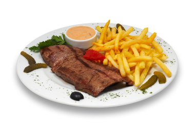 Steak with french fries clipart