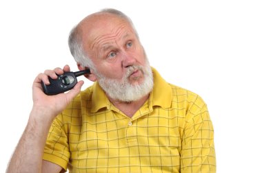 Senior bald man's picking his ear clipart