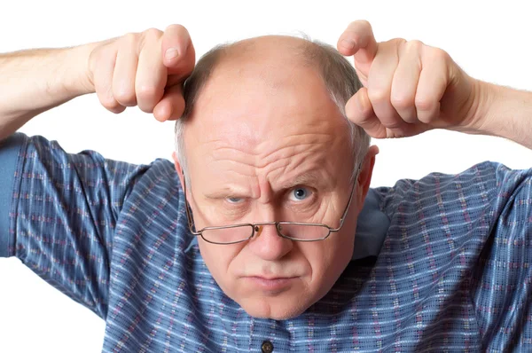 Bald senior man fooling around. — Stock Photo, Image