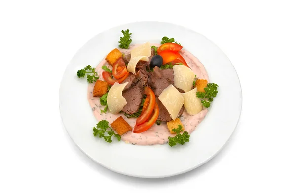Veal salad with vegetables and parmesan — Stock Photo, Image