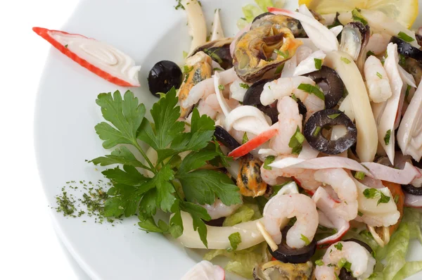 Shrimp and mussel salad — Stock Photo, Image