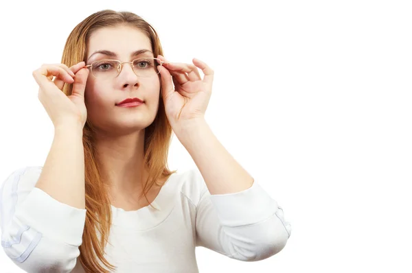 Lány keres keresztül szemüveg — Stock Fotó