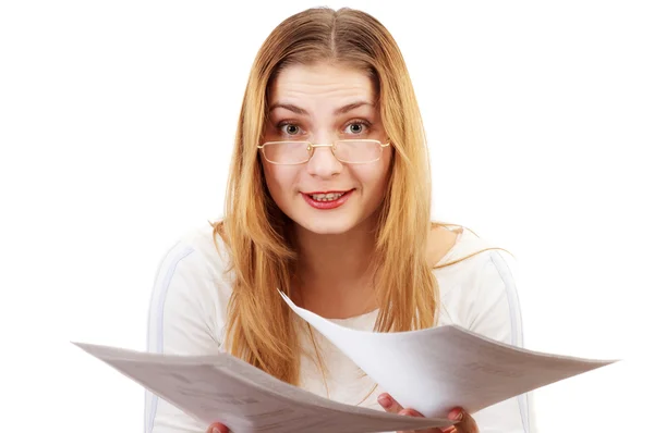 Woman with papers — Stock Photo, Image