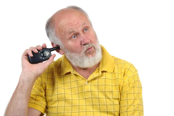 Senior bald man's picking his ear — Stock Photo, Image