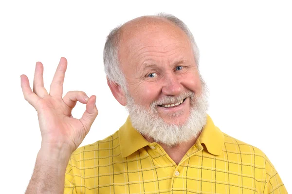 Starší plešatý muž gesta — Stock fotografie