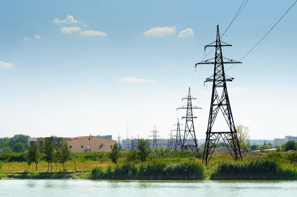 stock image Industrial landscape, power lines