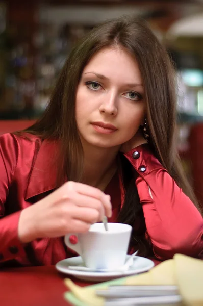Girl in cafe — Stock Photo, Image