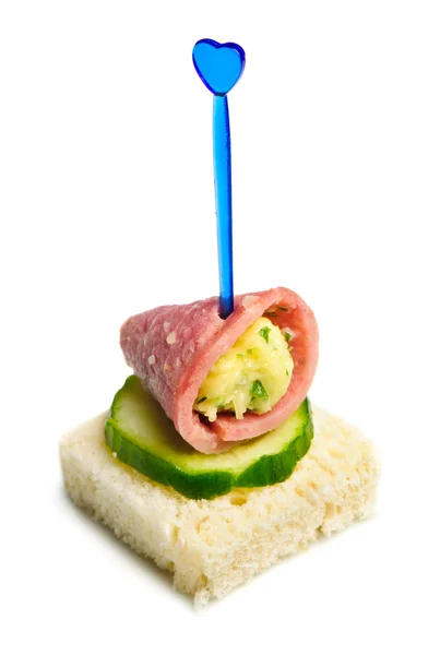 Canape with ham, cheese and cucumber — Stock Photo, Image