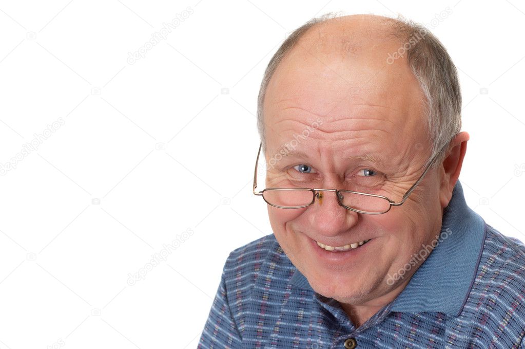 Bald senior man laughing