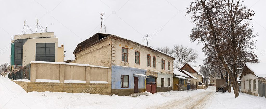 Old town houses at winter
