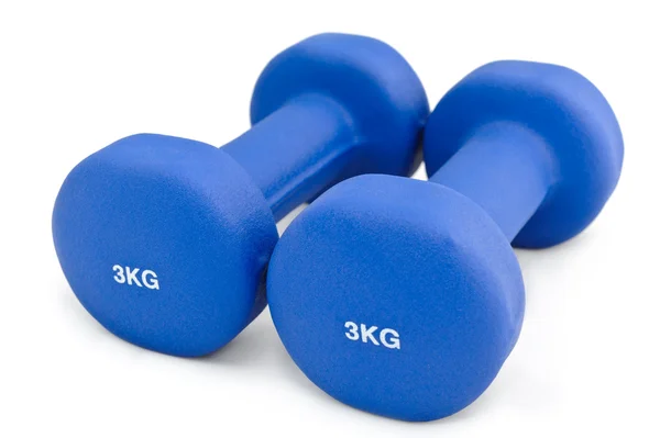 3 kg rubber dipped blue dumbbell — Stock Photo, Image