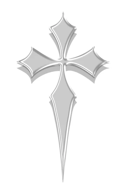 Stříbrný kříž izolované v bílém pozadí — Stock fotografie