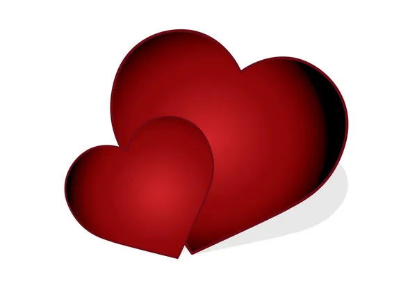 Två stora röda hjärtan på en vit bakgrund — Stock vektor