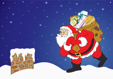 Christmas night, Santa Claus with presents clipart