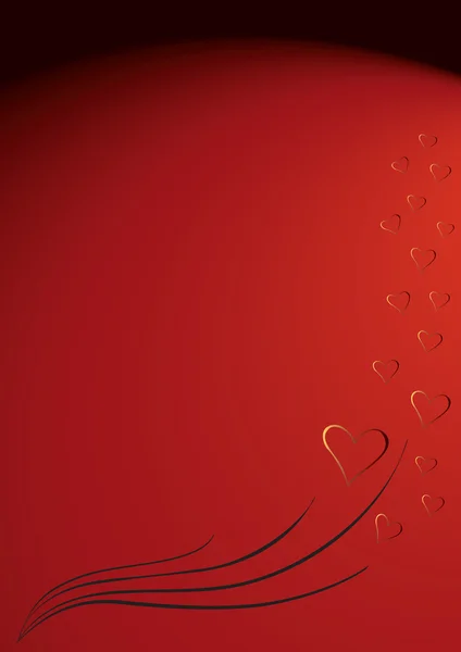 Κόκκινο Αγίου Βαλεντίνου κάρτα με καρδιές και γραμμές. — Διανυσματικό Αρχείο