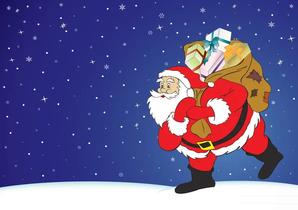 Karácsony este, Santa Claus ajándékokkal — Stock Vector