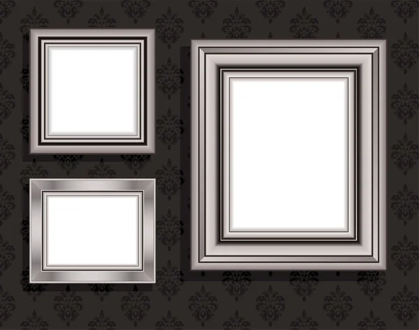 Ilustração vetorial de quadros vazios contra papel de parede preto vintage . — Vetor de Stock