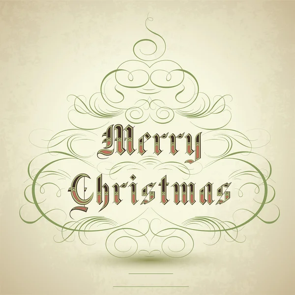 Стилизованная елка с цветущими орнаментами и текстом Счастливого Рождества . — стоковый вектор
