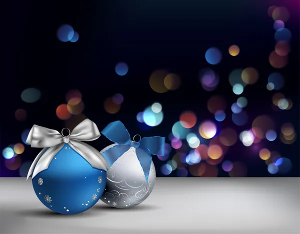 Jul bakgrund med ornament och suddiga lampor. — Stock vektor