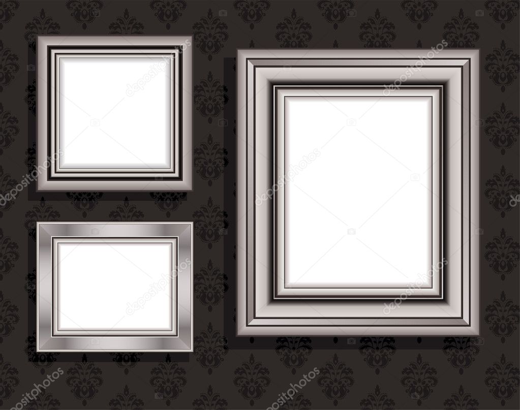 Vector Illustration of empty frames against black vintage wallpaper.