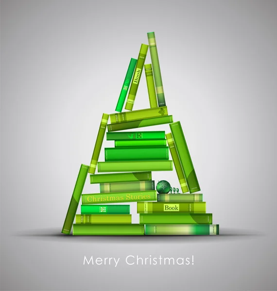 "Kerstverhalen ". Kerstboom gevormd uit boeken. — Stockvector