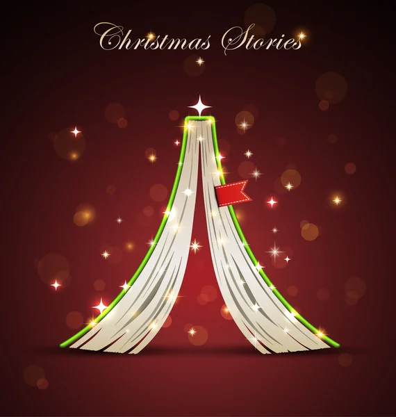 Kreativa julgran bildas från öppna upp och ner boken. — Stock vektor