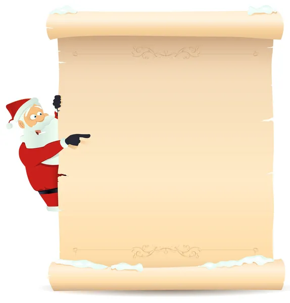 Santa Apontando lista de Natal — Vetor de Stock