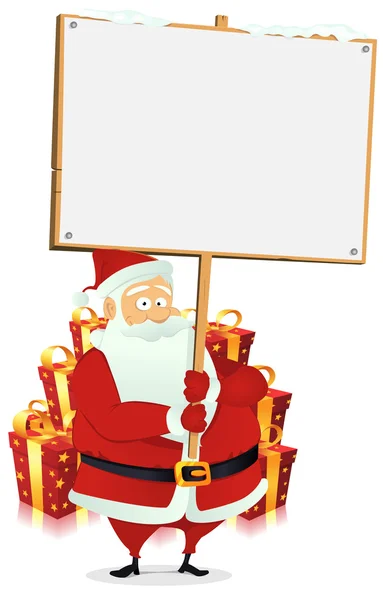 Feliz Navidad: Santa Claus sosteniendo letrero de madera — Vector de stock