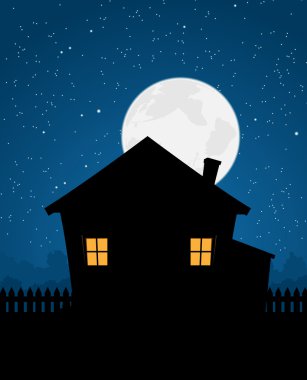 yıldızlı gece içinde ev siluet